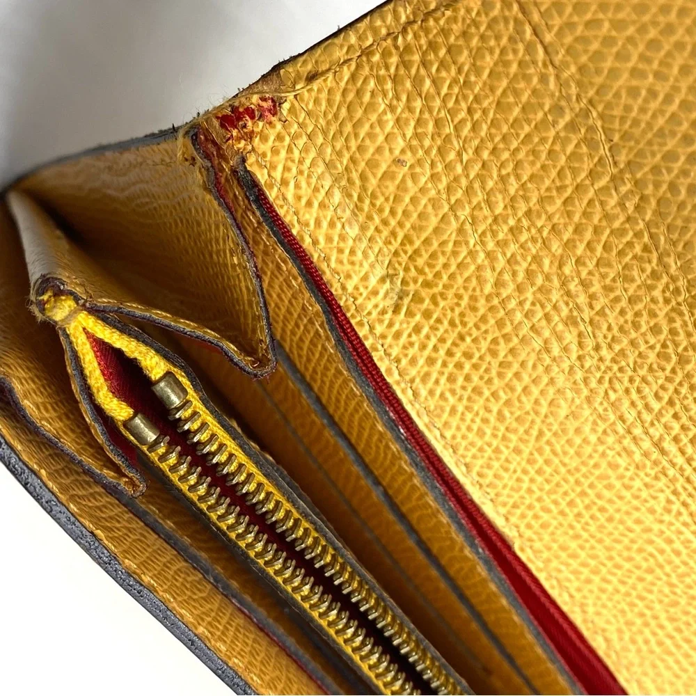 Celine Yellow Leather Logo Bifold Long Wallet Money Card Clutch - Picture 8 of 9